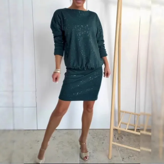 Casual Commuter Crew Neck Long Sleeve Dress Green - Shop at LoveMi