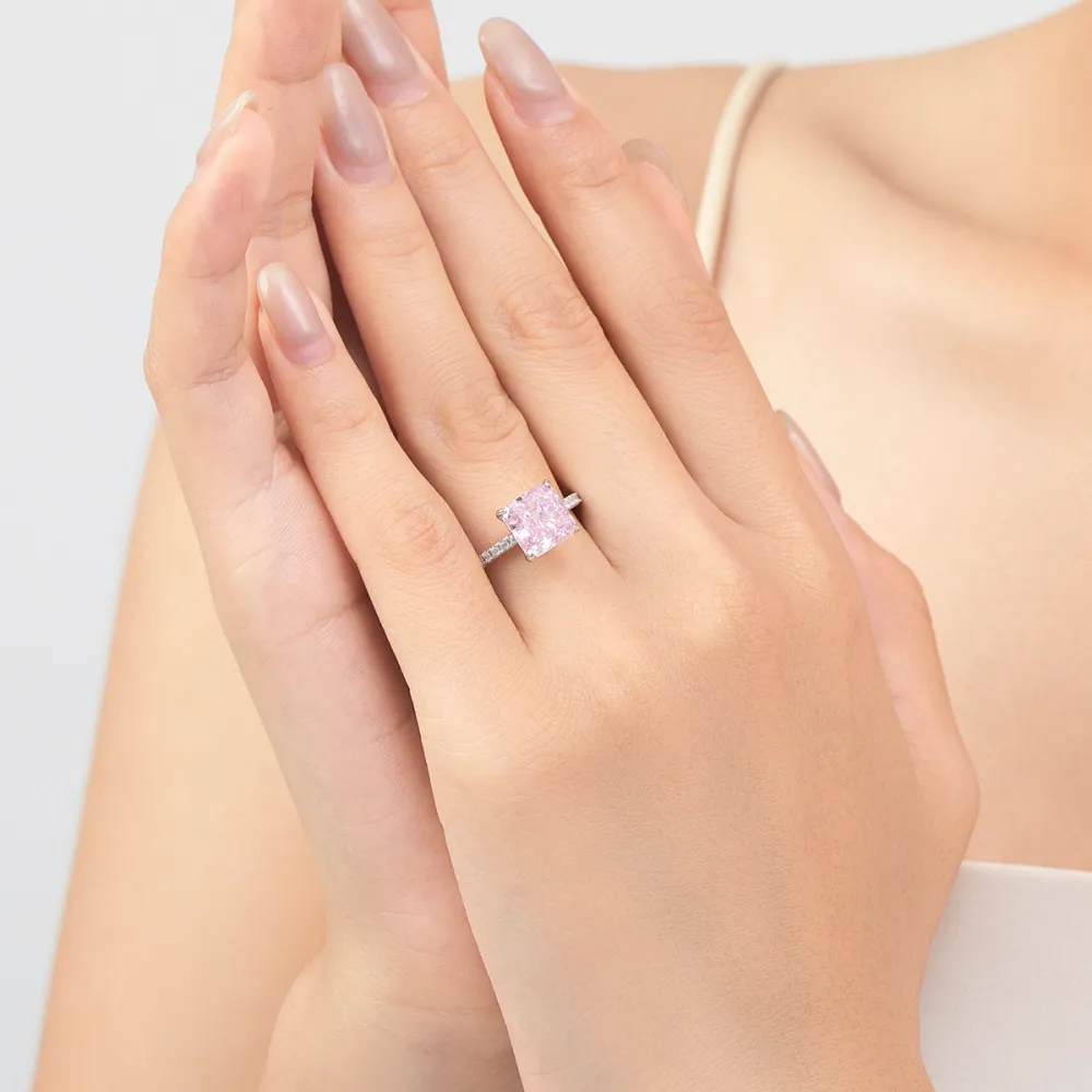 S925 Sterling Silver Ice Flower Cut Square Zircon Ring