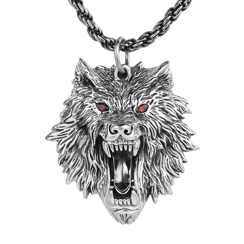 Vintage Sterling Silver Men's Wolf Head Necklace