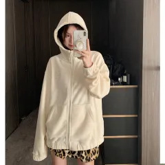 Fleece Women's Hooded Embroidered Warm Fleece Sweater Coat - Cream Rice - View 1
