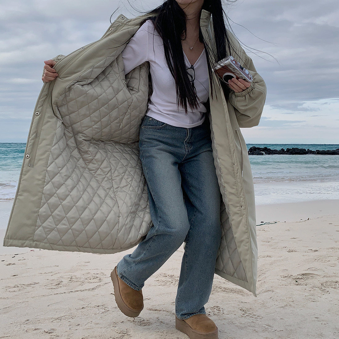 Winter Comfortable Workwear Parker Loose Large Drawstring Stand Collar Cotton-padded Jacket