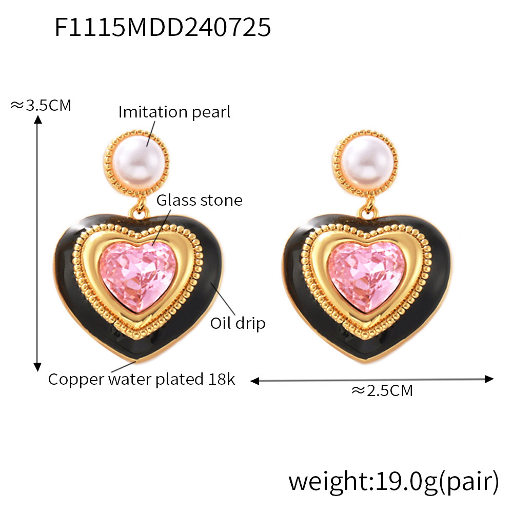 Heart-shaped Three-dimensional Glass Stone Full Ear Studs