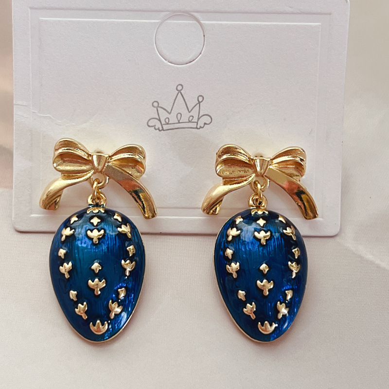 Vintage Plaid Bow Drip Glazed Enamel Earrings