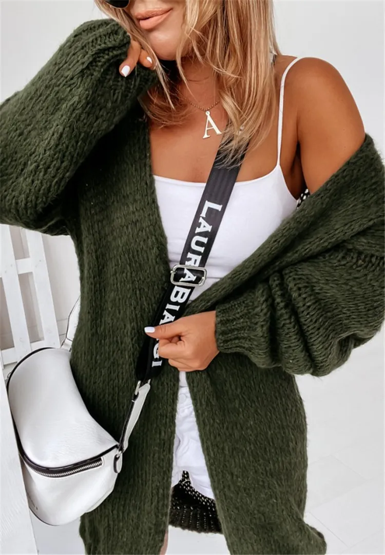 Loose Sweater Cardigan Without Buckle Coat - Olive Green