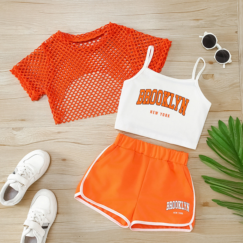 Summer New Mesh Shirt Short-Sleeve Top Pullover Three-Piece Set