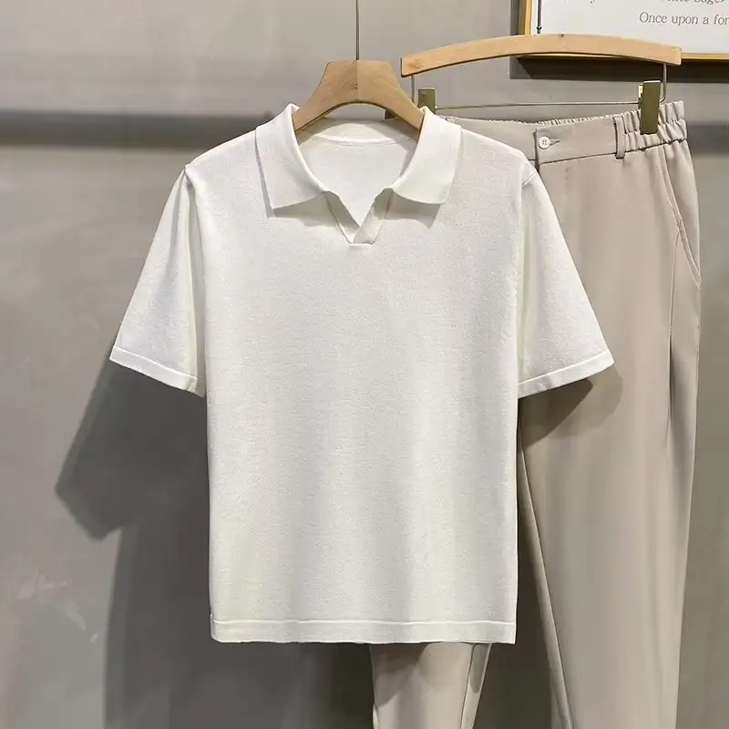 Thin Breathable Stretch Lapel Knitted Men's Short Sleeve