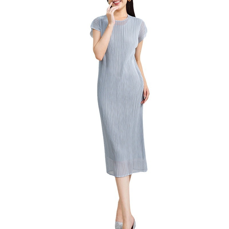 Fashion Pleated Mesh Fake Two Pieces Dress Women