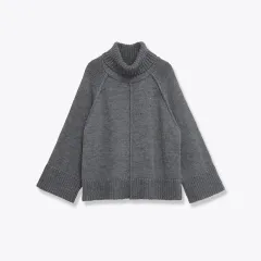 Women's Casual Loose Stand-neck Knit Sweater - Grey - View 1