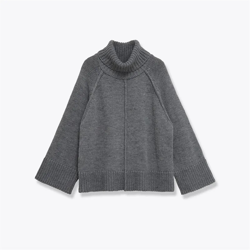 Women's Casual Loose Stand-neck Knit Sweater - Gray