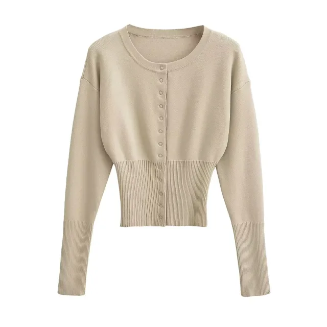 Women's Round Neck Knitted Short Top Beige - Shop at LoveMi