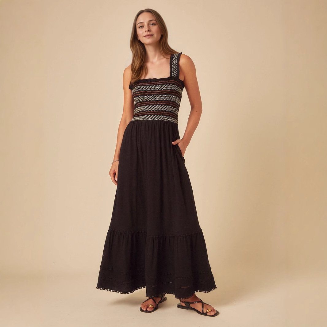 Womens Resort-Style Spliced Maxi Dress With A Vest Design