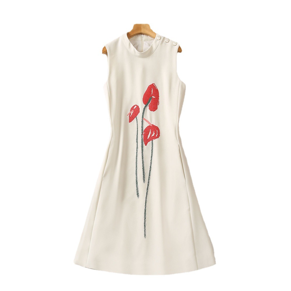 Embroidered Stand-Collar Vest Dress, picture 2 of 5