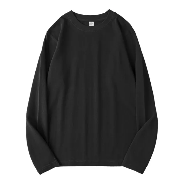 Heavy Cotton Long sleeved T shirt Solid Color White Round Neck Black - Shop at LoveMi