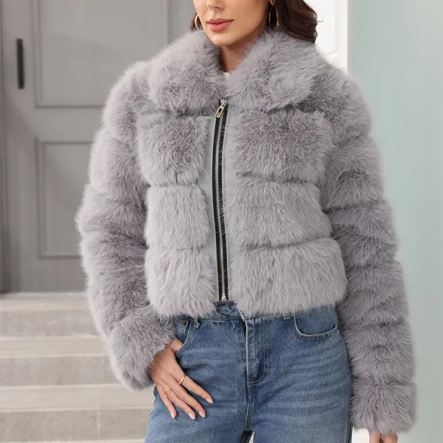 Faux Fox fur Patchwork Thickened Warm Fur Coat Gray - Shop at LoveMi