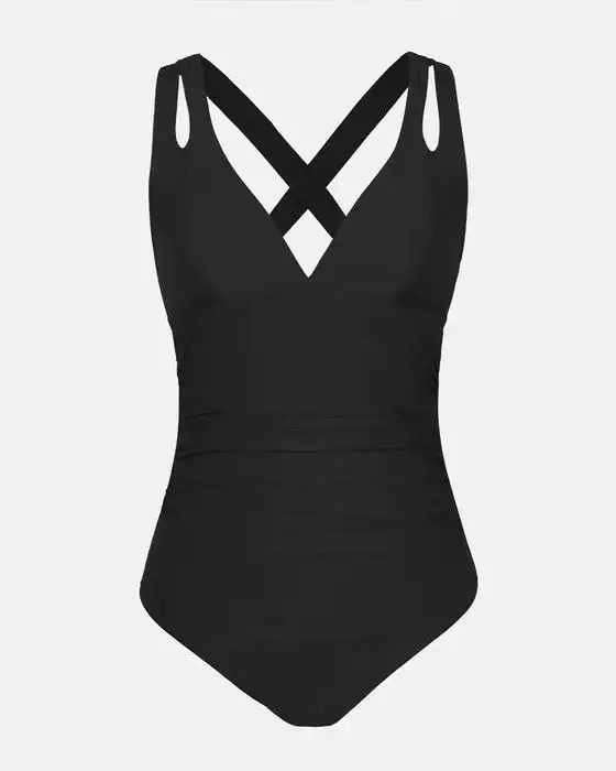 Bikini Triangle One-piece Solid Color Cross Shoulder Strap