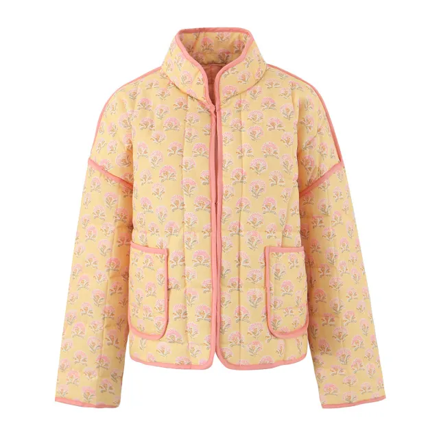 Women's Clothing Stand Collar Floral Multicolor Printing Baggy Coat Multicolor - Shop at LoveMi