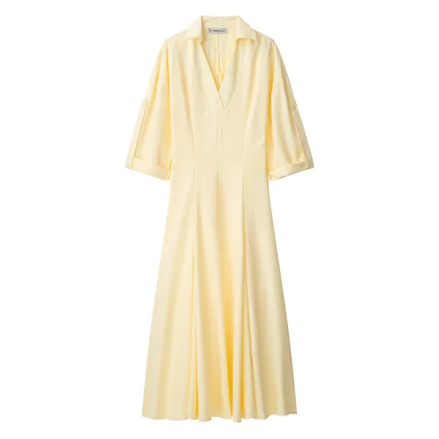 Lapel Shirt Trench Coat Dress Yellow - Shop at LoveMi