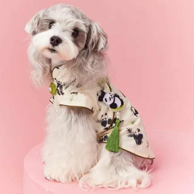 Teddy Schnauzer Bichon Sleeveless Panda Vest Cheongsam Dress With Pendant - Shop at LoveMi