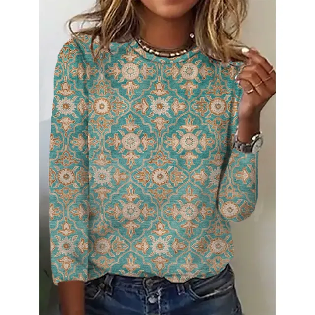 Women's Vintage Floral Print Long Sleeves T shirt Zrcx0241 - Shop at LoveMi