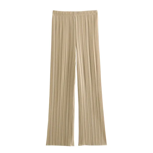 Pleated Sleeveless T shirt Straight leg Pants Khaki Pants - Shop at LoveMi