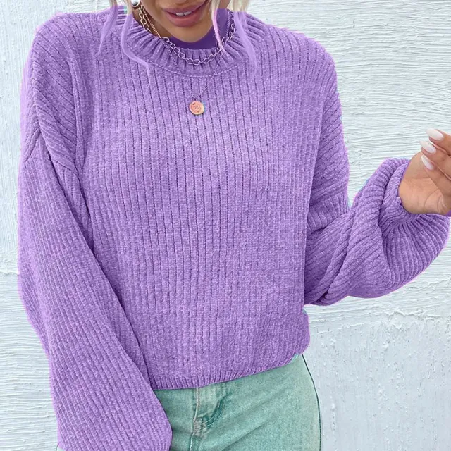 European And American Chenille Pullover Ins Style Short Purple - Shop at LoveMi