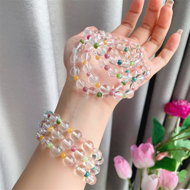Natural White Crystal Bracelet Iced Round Beads Bracelet