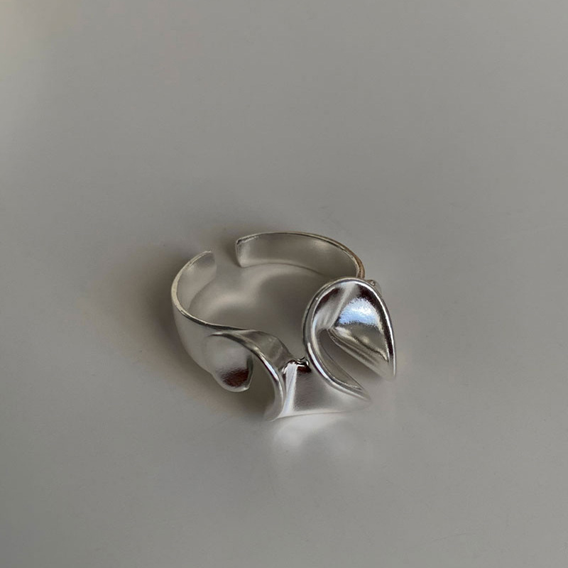 Sterling Silver Lotus Leaf Wave Petal Open Frosted Ring