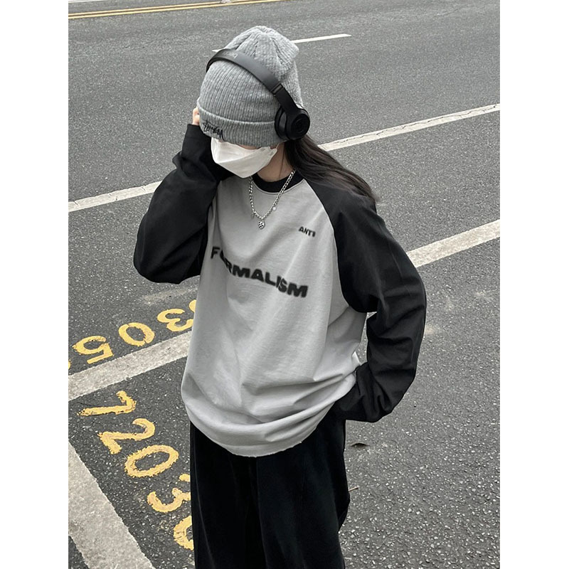 American Vintage Letter Print Raglan Short Sleeve Long Sleeve