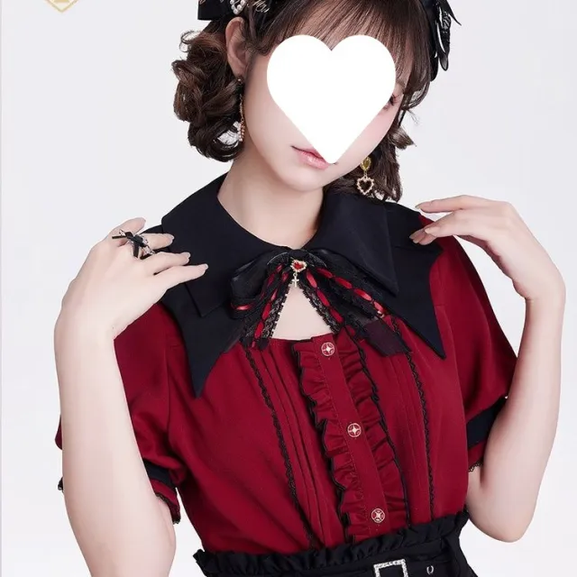 Send Bow Blood sucking Ji Japanese Style Lace Hollow Bat Collar Short Sleeve Long Sleeve Shirt Two color Short Sleeve - Shop at LoveMi
