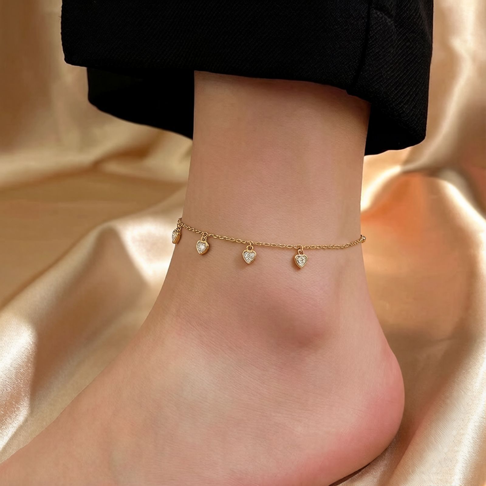 Womens Titanium Steel Heart-Shaped Pendant Anklet