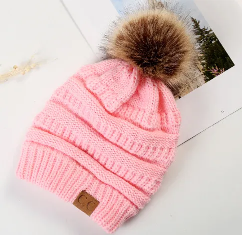 Warm Hat Thickening Not Fleece lined Knitting Plus Fur Ball Pink - Shop at LoveMi