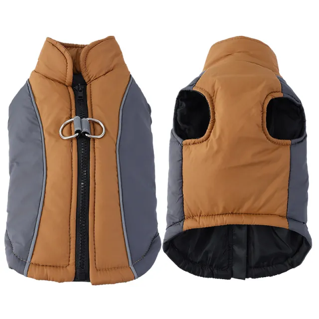 Pet Clothes Reflective Coat Autumn And Winter Clothing New Contrast Color Shell Traction Thickened Warm Gray Coffee - Shop at LoveMi