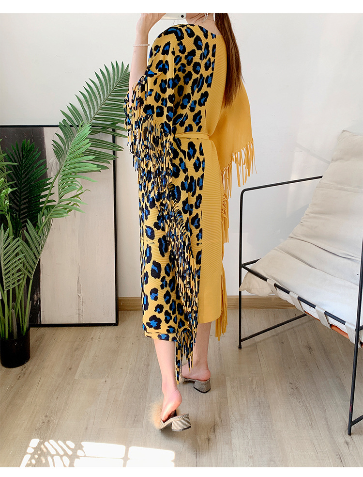 Autumn Women's Pleated Leopard Print Color-matching Dress
