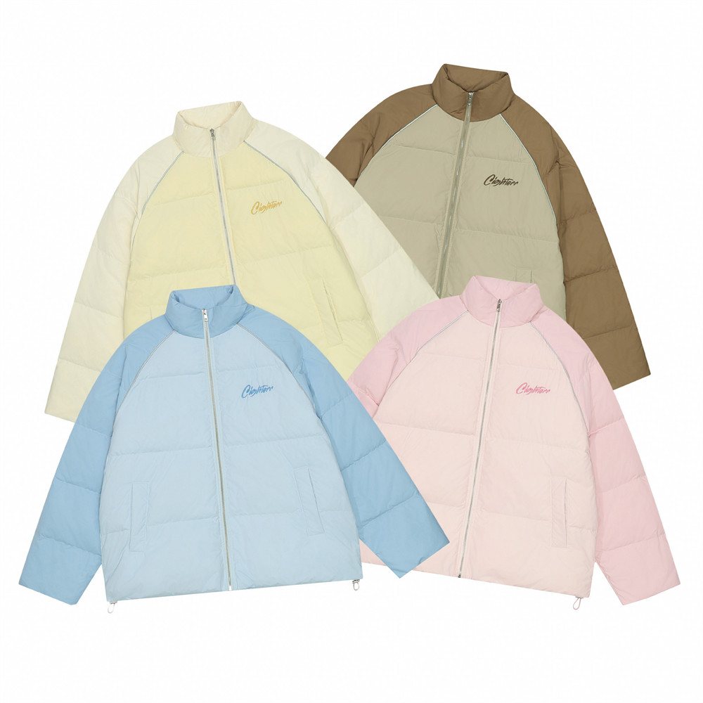Color-block Raglan Sleeves Stand Collar Cotton-padded Coat