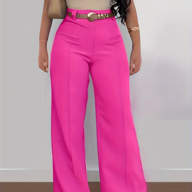 Women's Casual Solid Color Wide Leg Pants Polyester Fabric Rosered - Shop at LoveMi