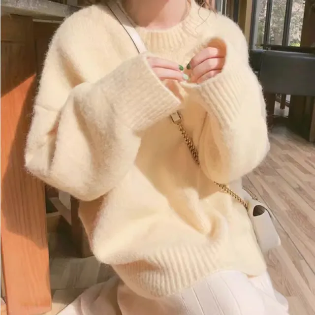 Round Neck Soft Glutinous Sweater Loose Thick Goose Yellow - Shop at LoveMi