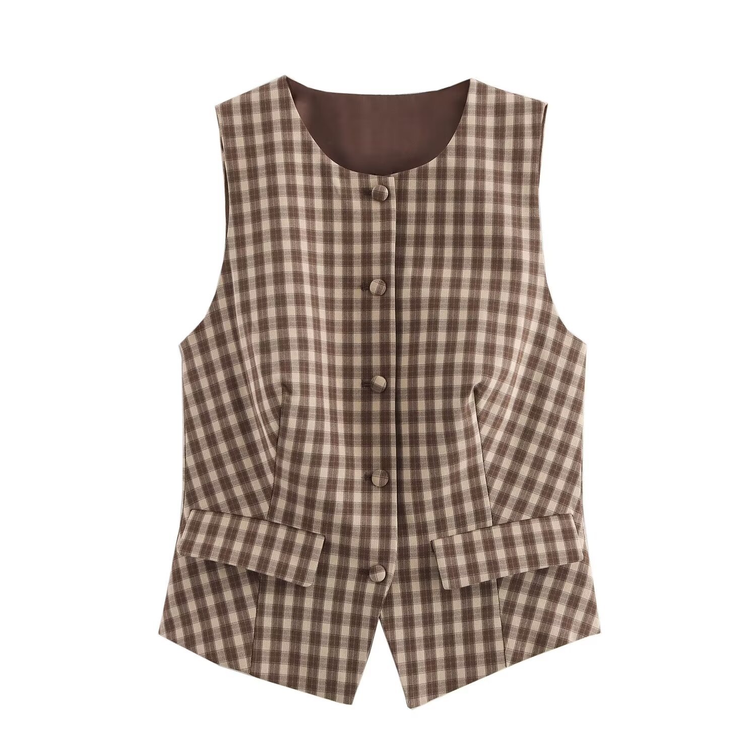 New Plaid Sleeveless Round Neck Slim Vest Top Top L - Shop at LoveMi