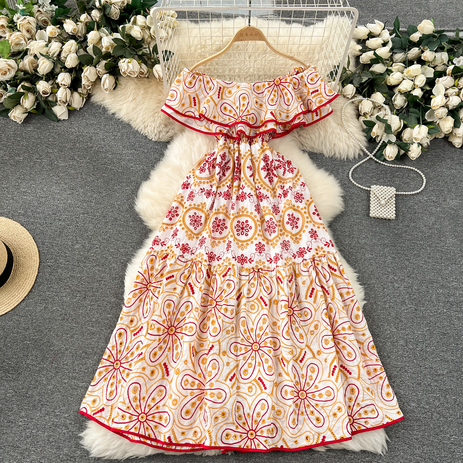 Bohemian Retro Machine Embroidery Ruffled Dress — image 1