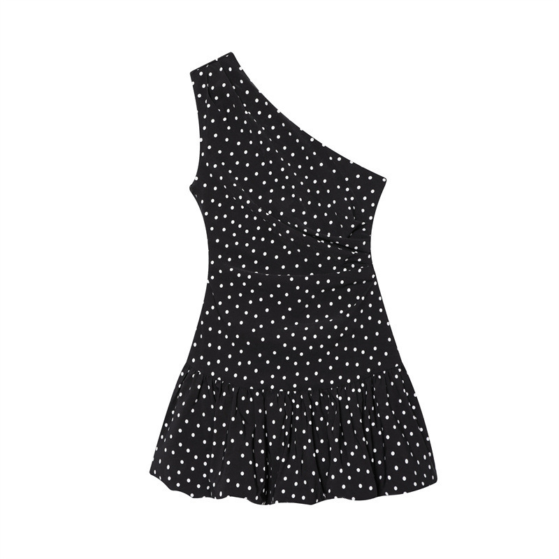 Polka Dot Shoulder Fold Bud Dress