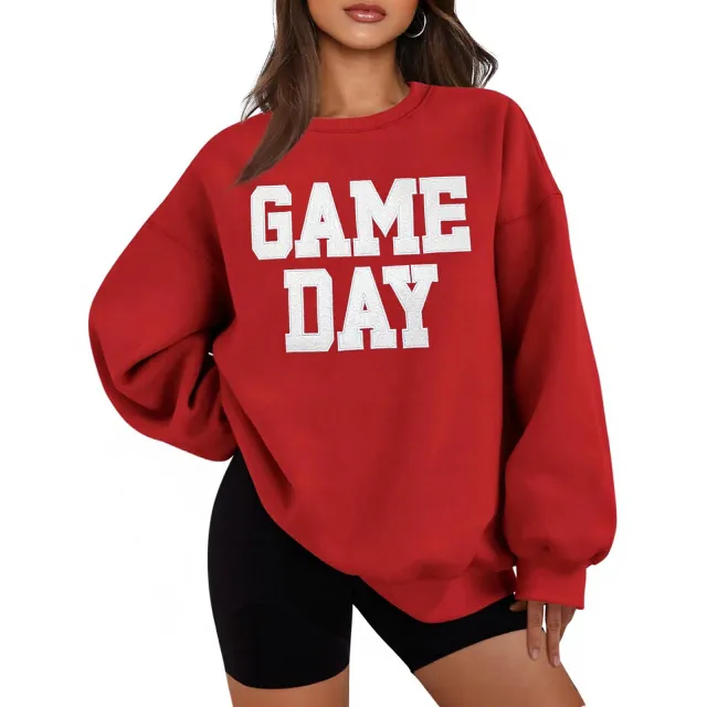 Casual Loose Letters Printed Crew Neck Sweatshirt Red - Shop at LoveMi