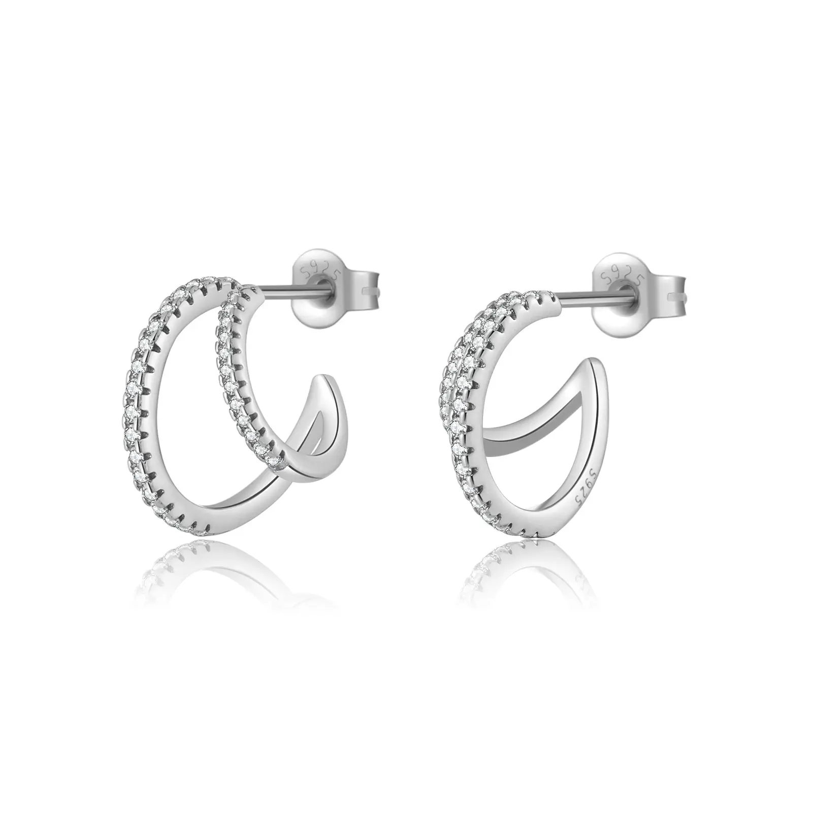 Double C Full Rhinestone Zircon Geometric Ins Temperament Entry Lux Personalized Earrings