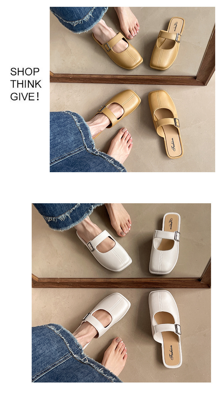 French Style Vintage Closed Toe Flat Slippers For Women