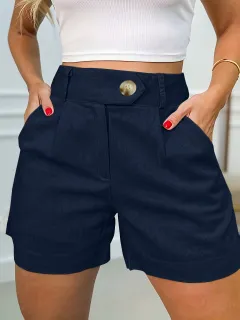Women's Fashion Casual High Waist Pure Colour Suit Shorts - Blue - View 1