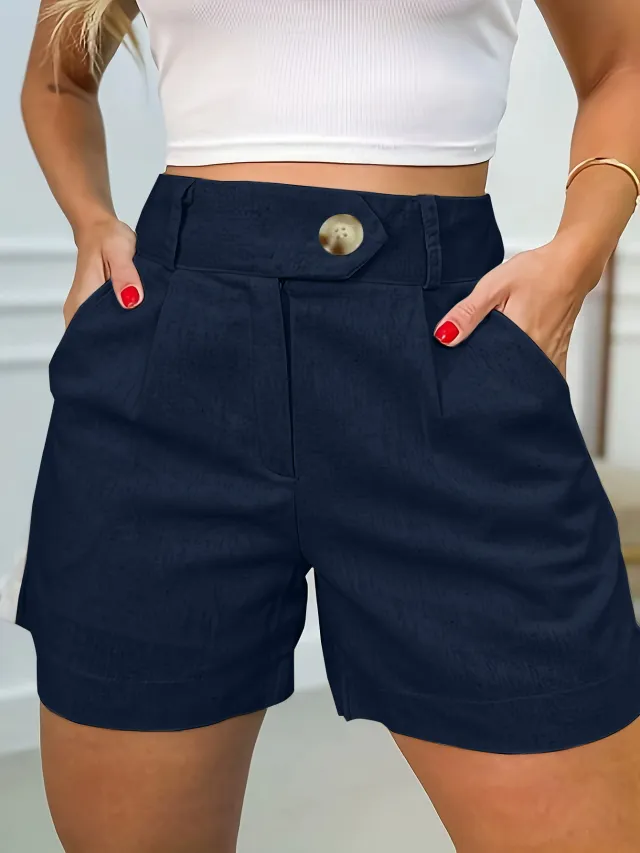 Women's Fashion Casual High Waist Pure Color Suit Shorts Blue - Shop at LoveMi