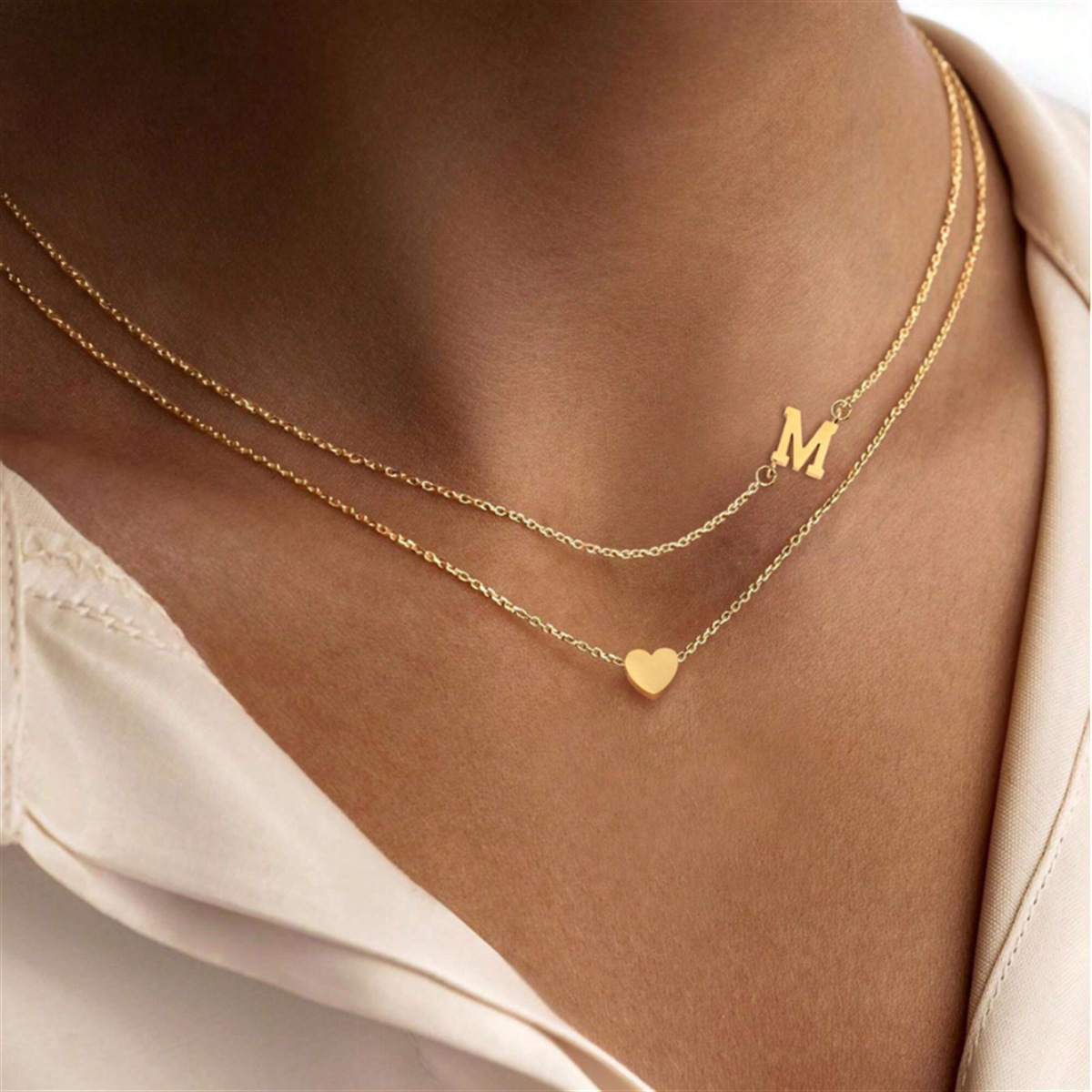 Initiale Layered Initial & Heart Necklace 1