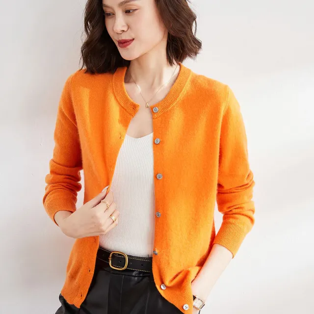 Round Neck Knitted Cardigan Coat For Women Orange - Shop at LoveMi