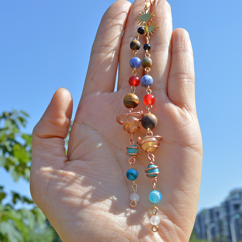 Handmade Natural Beads Earth Saturn Sun Earrings