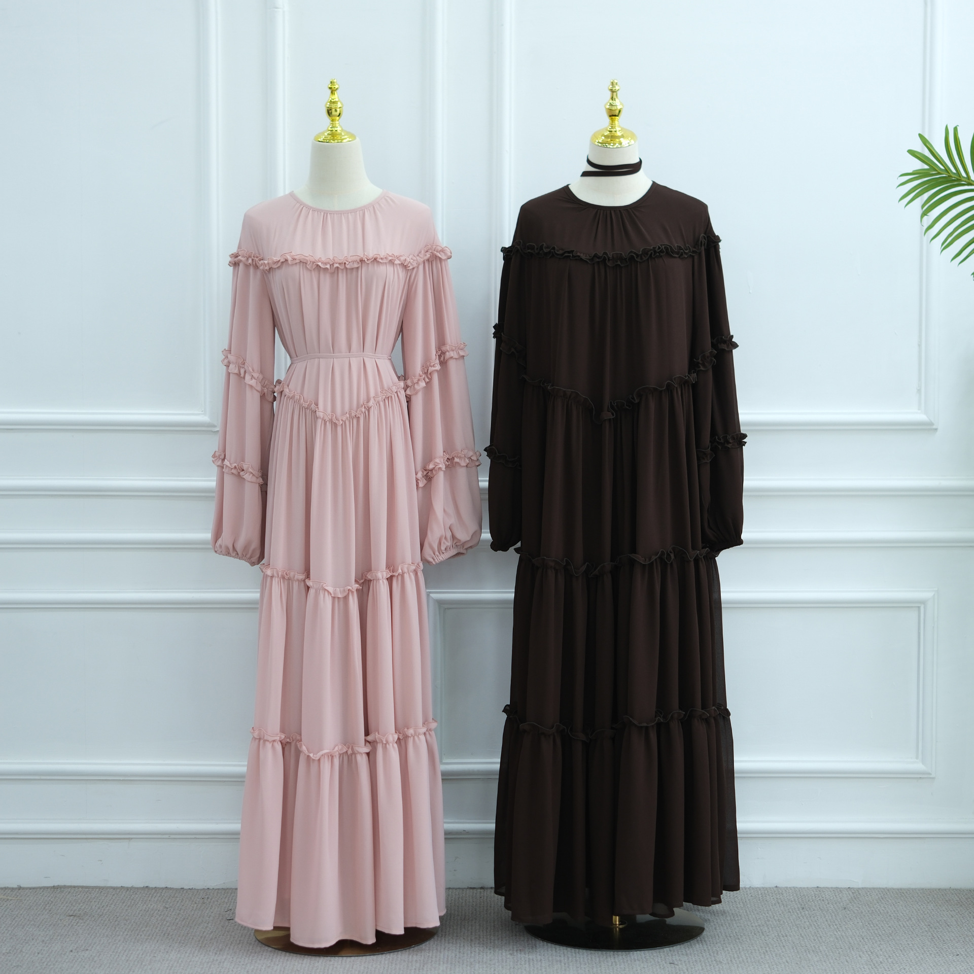 Lace-Trim Long-Sleeve Tiered Maxi Dress — product details and sizing image 16