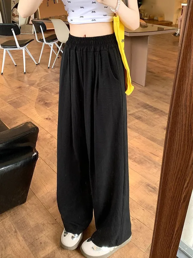 Loose Small Idle Style Walking Pants Casual Wide leg Pants Black - Shop at LoveMi