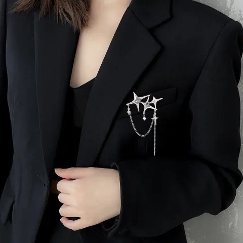 Four Eight-pointed Stars Zircon Chain Brooch for Women
